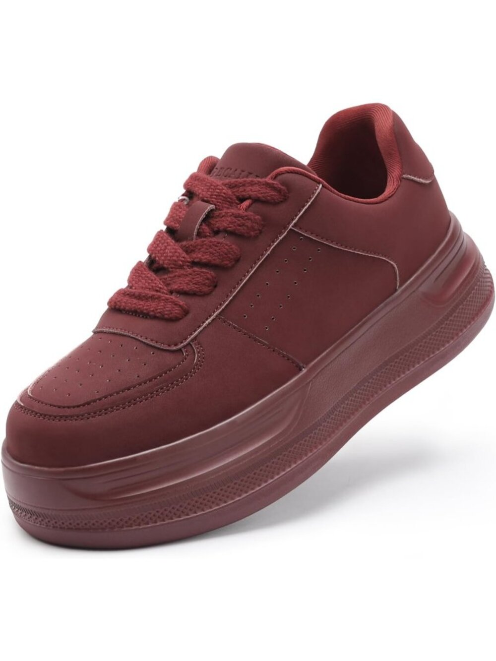 Women’s Wine Leather Lace Up Lightweight Stylish Classic Casual Fashion Sneaker